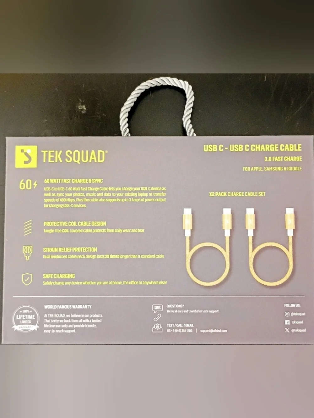 Tek Squad Rose Gold USB-C to USB-C Fast Charge Cable (Protective Coil)